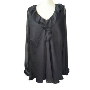 Lane Bryant blouse sheer w/tank long sheer sleeves ruffles V- neckline Sz 22/24